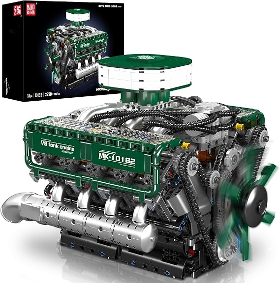 Mould King V8 Engine Building Blocks Set, Twin-Turbo Engine Construction Kit, Mechanical Model Building Toy, Collectible for Adults and Engineering Enthusiasts (2718 PCS)