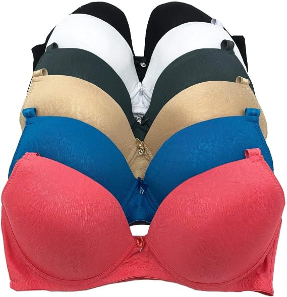 Women's Basic Plain Bras (Packs of 6) - Various Styles (44D, 164 (3 Hooks))