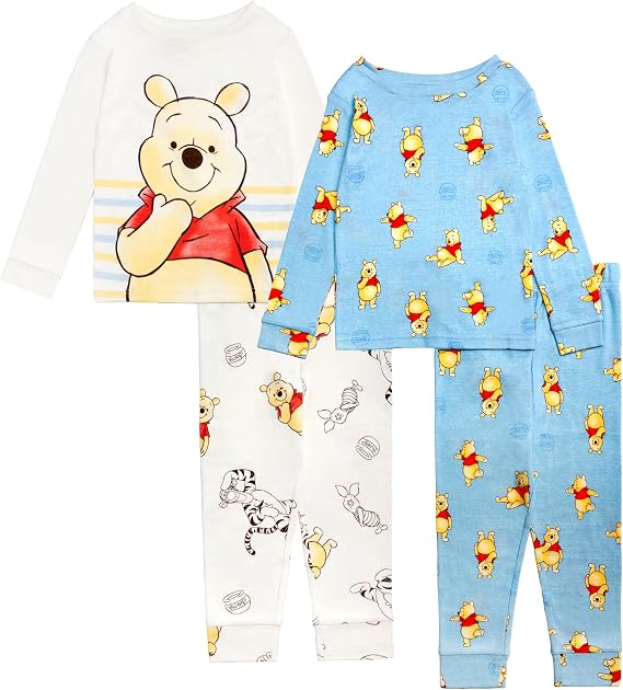 Disney Boys' 4-Piece Snug-fit Cotton Matching Comfortable Pajama Set, Soft & Cute for Kids