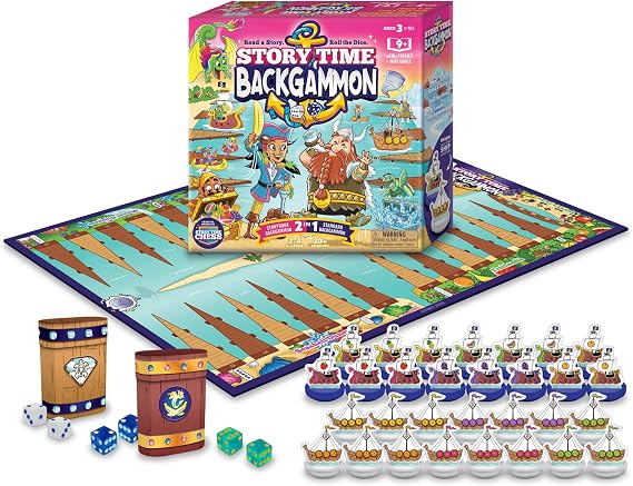 Story Time Chess Backgammon Set for Kids, Ages 3 and Up, Educational Learning Game, 1-6 Players