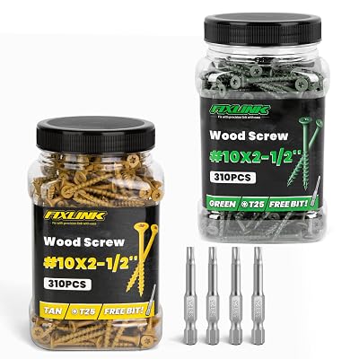 Deck Screws #10 x 2-12, 310pcs Epoxy Coated, T25 Star Bit Above 1500 Hour Salt Spray Coating Outdoor Decking Screws Excellent Rust Resistant for Outdoor Wood Fence, Tan and Green
