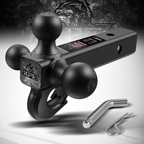 XPE Tri Ball Trailer Hitch Mount with Hook Fits 2 Inch Receiver Matte Black | 3-in-1 Tow Hitch with 1-7/8" 2" and 2-5/16" Interchanging Balls
