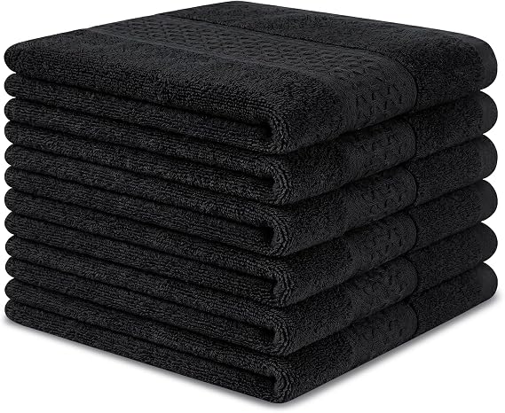 6 Pack Washcloths, 100% Cotton Wash Cloths, 12x12 Inch, Black