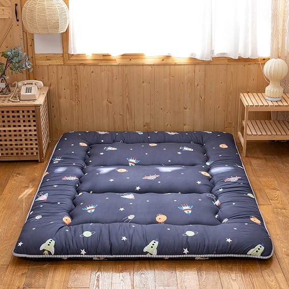 Futon Mattress, Padded Japanese Floor Mattress Quilted Bed Mattress Topper, Extra Thick Folding Sleeping Pad Breathable Floor Lounger Guest Bed for Living Room Bed Room Camping Couch (Black, Single)