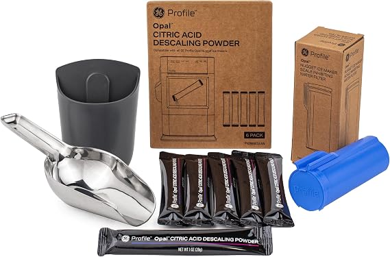 GE Profile Opal Upgrade Kit for Nugget Ice Maker, Includes Stainless Steel Scoop + Magnetic Holder, Scale Inhibiting Filter, Descaling 6 Pack Powder Kit