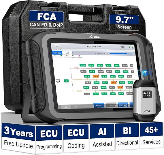 XTOOL D9S PRO ECU Programming/Coding Scan Tool Bi-Directional Topology Map | AI Assisted Wireless Car Diagnostic Scanner, 45+ Services, Fast Scan, FCA/DoIP/CAN FD, Full System, 3 Year Update