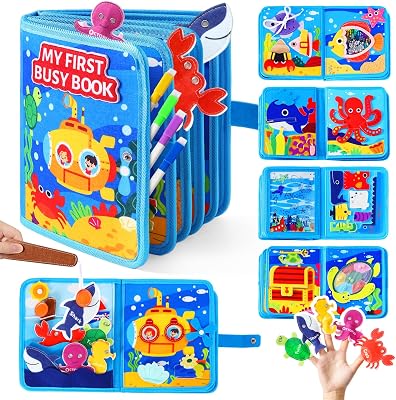 evoceler Busy Book, Busy Board with Fishing Game & Coloring Page, Montessori Toys for Toddlers 18 Months, Quiet Airplane Travel Toy, Sensory Learning Toy for Toddlers 2-5, Girls Boys Birthday Gift