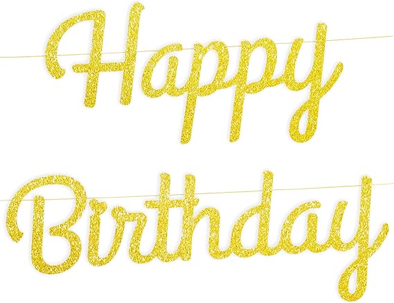 Extra Large Glitter Gold Happy Birthday Banner, Elegant Sign in Script, Reusable Paper Garland for men, women, kids, adults' Party Decorations Supplies (XXL-Glitter Gold)