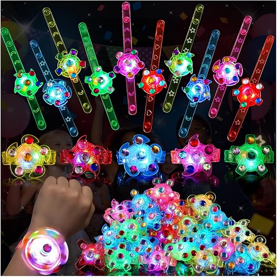 SCIONE 48 Pack LED Light Up Fidget Spinner Bracelets, Glow in The Dark Party Favors for Kids 4-8 8-12, Treasure Box Toys for Classroom, Birthday Gifts, Easter Goodie Bags Stuffers for Boys/Girls