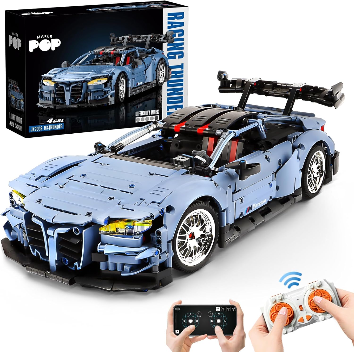 Remote Control Car Building Kit, 1:10 M4 Champion Racing Car Building Blocks and Challenge Construction Toys, Gift for Technical Enthusiasts Adults&Boys Age 14, with Motors Light Battery 2280PCS