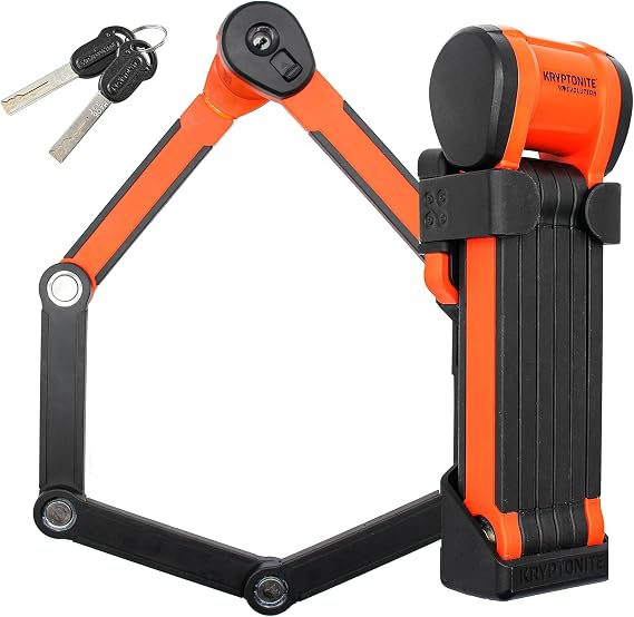Kryptonite Evolution 790 Folding Bike Lock, Compact Lightweight High Security Anti-Theft Foldable Bicycle Lock with 2 Keys and Mount for E-Bikes Scooter Road Mountain Bikes, 90cm (35 in) Orange | Keys