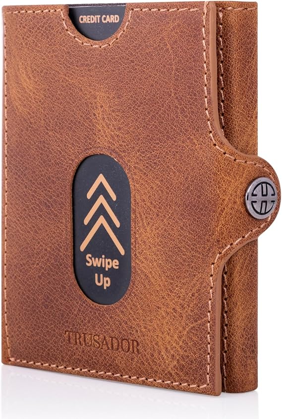 TRUSADOR Valencia Unisex Leather Wallet Small Compact Front Pocket RFID With Coin Pocket Wallets (With Coin Pocket, Cognac)