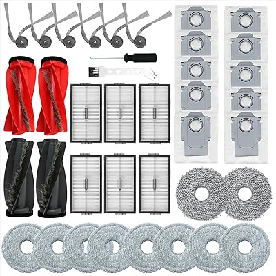 36PCS Accessories Kit Compatible with Roborock Saros 10R Robot Vacuum, 2 Pairs Main Brush, 10 Dust Bags, 10 Mop Pads, 6 Side Brushes, 6 HEPA Filters, 1 Cleaning Brush, 1 Screwdriver