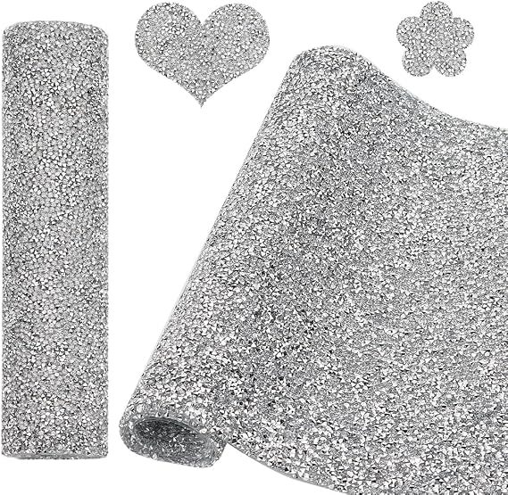 ANATTASOUL Self-Adhesive Crystal Sheet Stickers Bling Rhinestone Mobile Phone Case Shoe Bag Hot Diamond Patch Drill DIY Home Decor Stickers Decoration(Silvery White,24 * 40cm)
