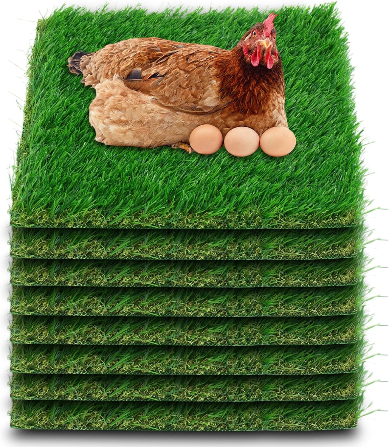 THREE ORANGES Chicken Nesting Box Pads, Washable Artificial Grass Nesting Pads Cuttable Chickens Nest Box Bedding Liners for Hen Coop Egg Duck Chicks Goose 12x12x1.35inch 8 Pack