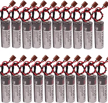 20 ER6V/3.6V 2400mAh PLC Battery for ER6BWK67PT Robot OTC with Small Brown Plug (20 Pcs ER6VCT Battery)