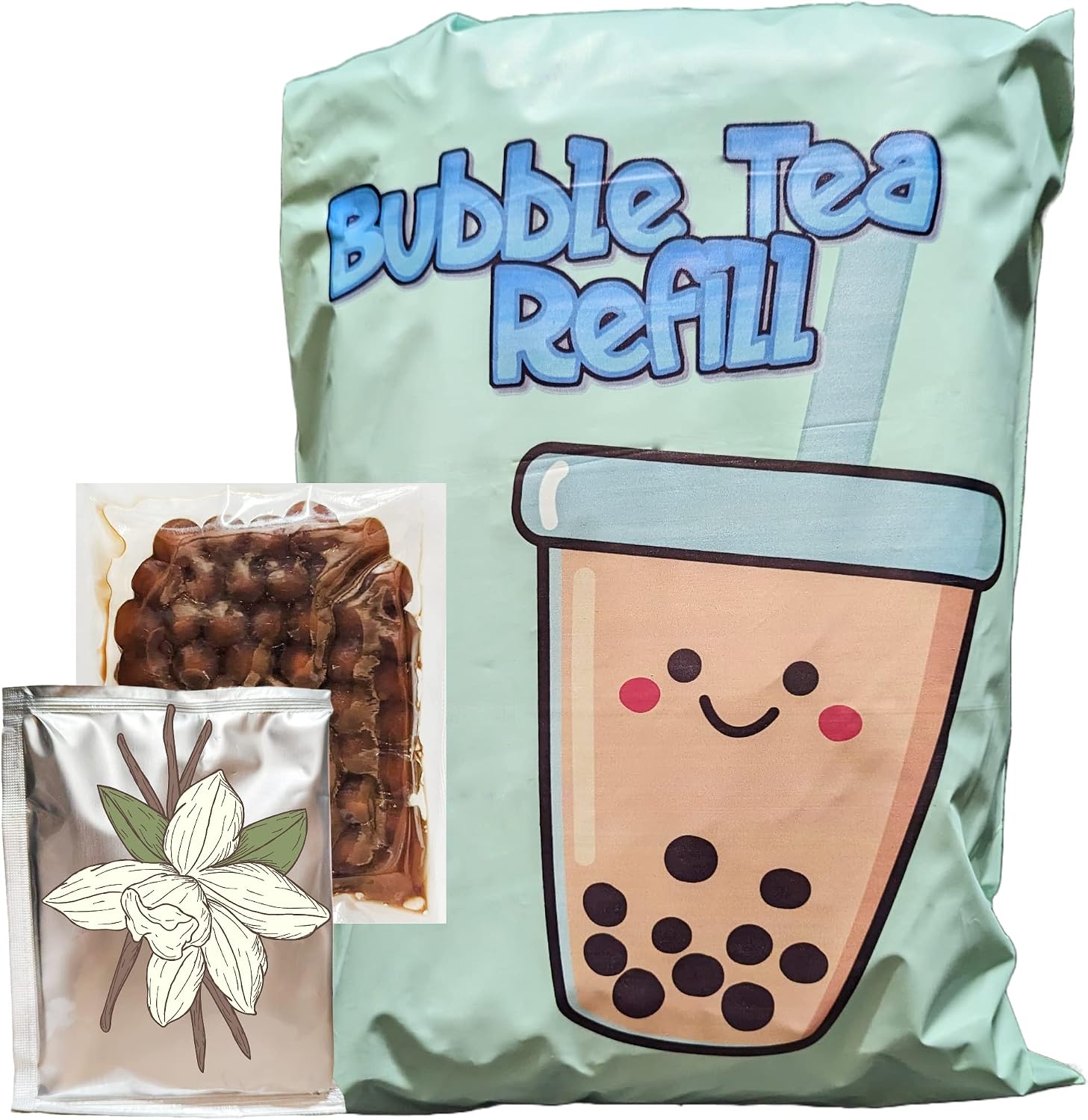 Bubble Tea Kit Refills - Extra Boba Pearls & Milk Tea Powder Packets For Bubble Tea Set. Instant Tapioca PearlsBoba Balls In Brown Sugar Syrup, 3 in 1 Flavoured Milkshake Powder Drink Mix