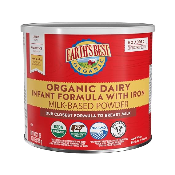 Earth's Best Organic Baby Formula, Dairy Infant Formula for Babies 0-12 Months, Milk-Based with Iron, Omega-3 DHA & Omega-6 ARA, 21 Ounce Container