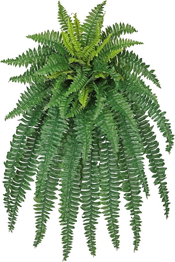 Hollyone Artificial Ferns for Outdoor and Indoor Use 89 cm Large Fake Boston Fern Green Plants Artificial Plant Fern for Porch Home Windowsill Planter Garden Hanging Decoration