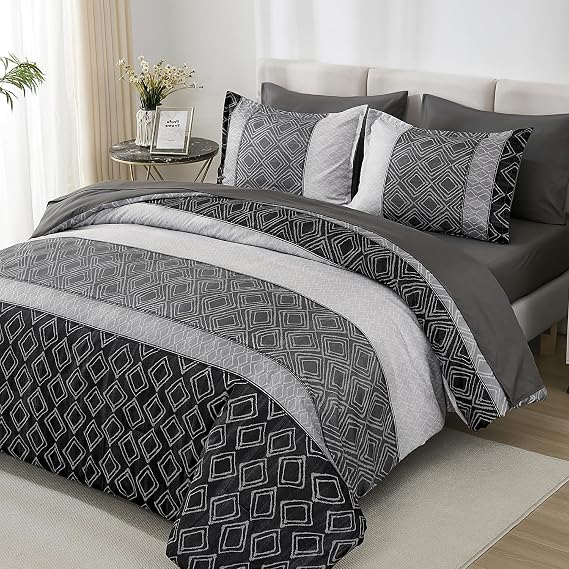 Dinjoy Dark Gray King Size Comforter Set, Lightweight Boho Bed in a Bag