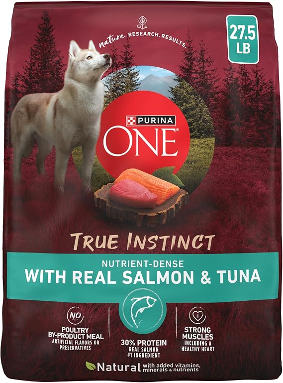 Purina ONE True Instinct With Real Salmon and Tuna Natural With Added Vitamins, Minerals and Nutrients High Protein Dog Food Dry Formula - 27.5 lb. Bag