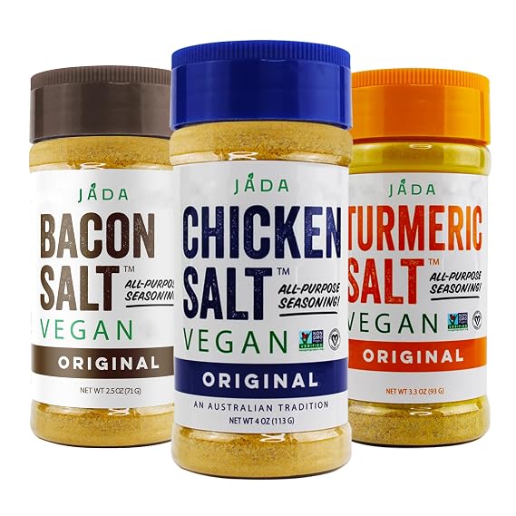 JADA Vegan All-Purpose Seasoning Trio Bacon Salt, Chicken Salt, and Turmeric Salt, Original Flavors, Gluten-Free, Non-GMO, Low Sodium, Kosher, Plant-Based, Variety Pack (3 Jars)
