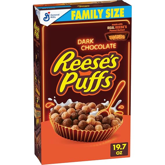 Reese's Puffs Dark Chocolate Peanut Butter Cereal, Family Size, 19.7 oz