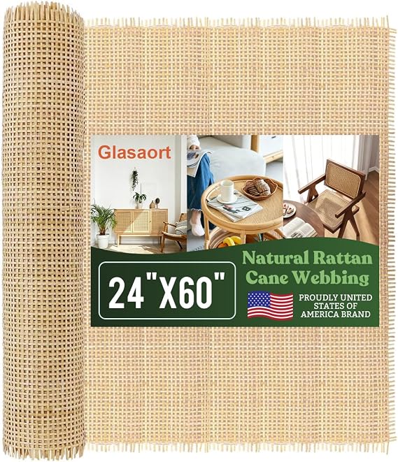 Glasaort 24" x 60" Natural Rattan Cane Webbing Roll, Natural Cane Webbing