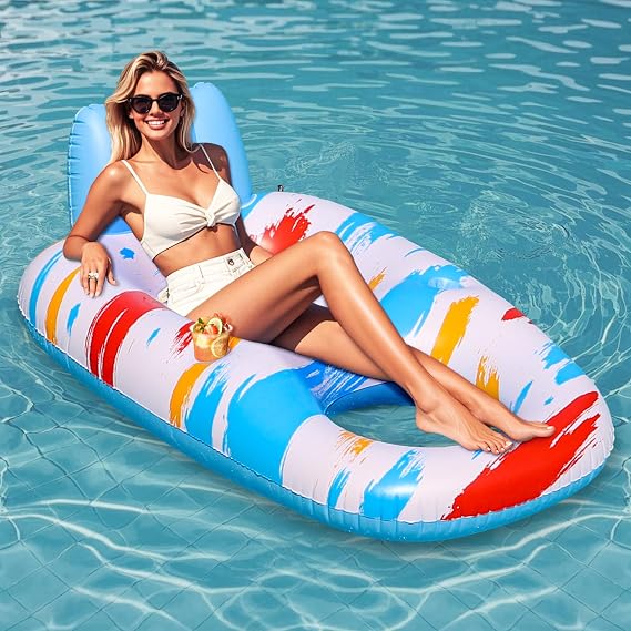 JOSEN Inflatable Pool Float Adult, Pool Float Lounger Raft Floaties Water Floating Chair with Cup Holders Backrest & Footrest for Swimming Pool, Lake & Beach Party