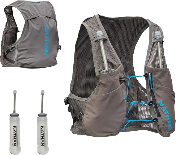 Nathan Hydration Vest - Lightweight, Quick-Fit Fix, Reflective, 4L Storage, Six Pockets, Two 14oz Flasks, Pinnacle Breeze