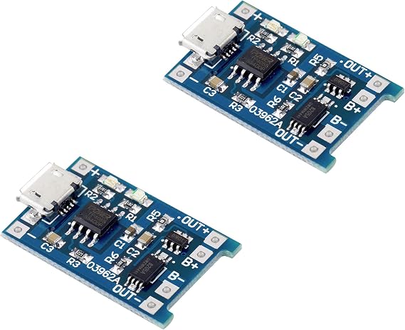 Enhanced Dual Function Micro-USB Powered 5V 1A 1S LiPo Battery Charger TP4056 Module with Internal DW01A Battery Protection IC (2 Pack) by Envistia Mall