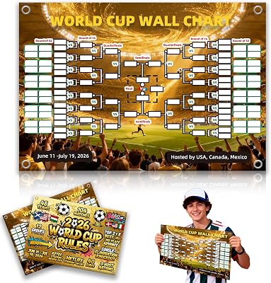 TOKLYUIE 2026 Waterproof 2 in 1 for World Cup Soccer Schedule Poster Reusable Tear Resistant Poster for Fan Cave Wall Decor Football Fans Gift
