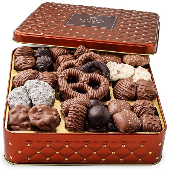 Chocolate Gift Basket, Candy Food Gifts Arrangement Platter, Gourmet Snack Box, Holiday Present Idea, Corporate, Employee Appreciation, Him & Her, Men Women Sympathy Family Parties & Get Well- Bonnie & Pop