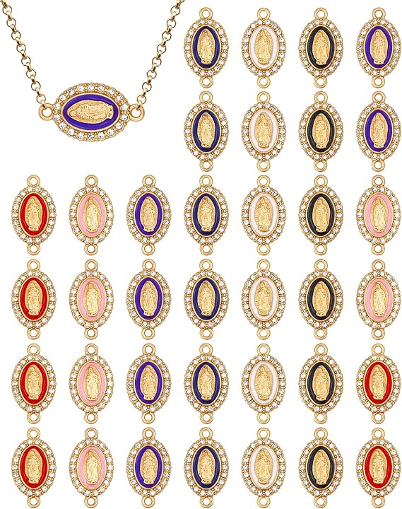YETOOME 36 Pcs Virgin Mary Charms 6 Colors Alloy Rhinestones Our Lady Miraculous Medal Charms Pendants for Necklace Bracelet Jewelry Making and Crafting Supplies