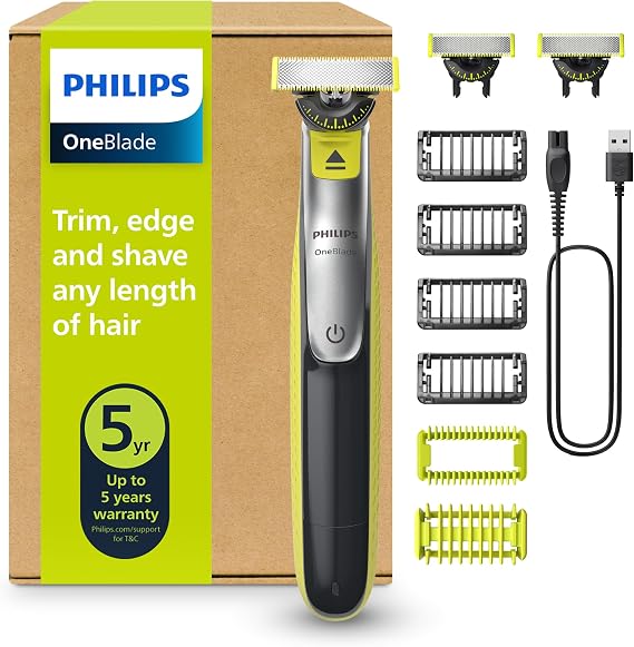 Philips OneBlade 360 Authentic Face & Body Electric Beard Trimmer, Shaver and Body Groomer, 3X 360 Blades, 4X Stubble Comb (1,2,3,5mm), 1x Body Kit, QP2834/31