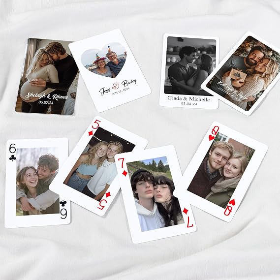 Custom Playing Cards with Photo - Wedding Guest Book Playing Cards, Guest Book Alternative, Custom 52 Photos or Blank, with Gift Box for Wedding and Party