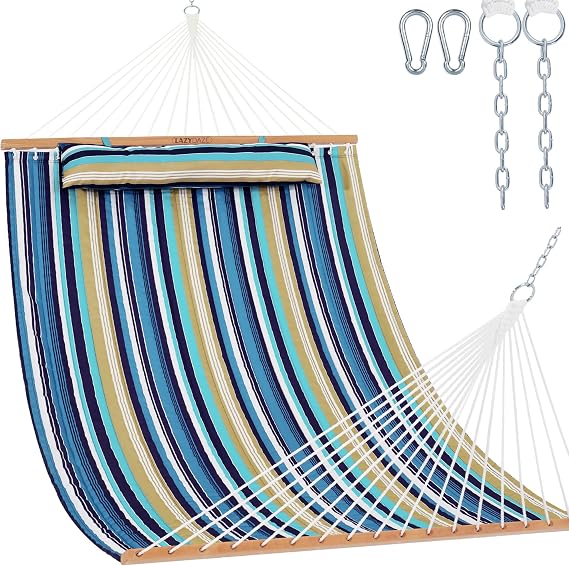 Lazy Daze Double Quilted Hammock with Carabiners & Soft Pillow for Outside