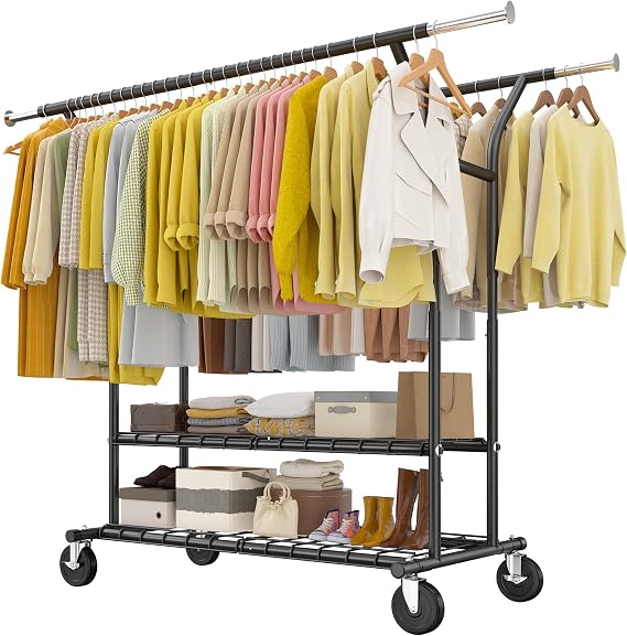 Raybee 74" W Clothes Rack 630 LBS Heavy Duty Double Rods Adjustable Size