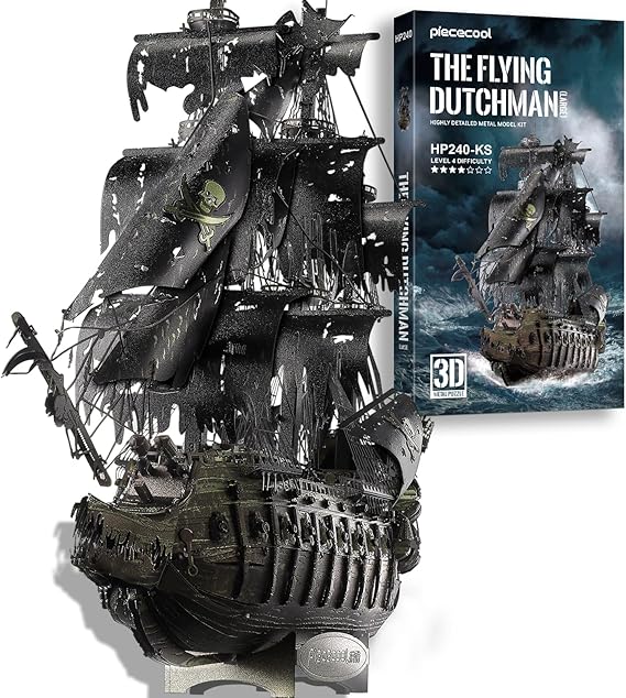 Piececool 3D Puzzle Metal Flying Dutchman, Pirate Boat Craft Model Kits for Adults to Build, 3D Puzzles Adult Teens for 304 Stainless Steel Ship, Ideal as Gifts, Home Decoration, DIY, 369 Pieces