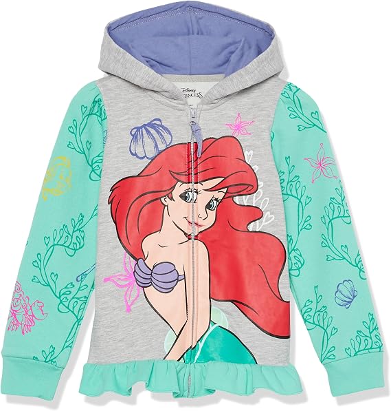 Disney Girls' Disney Princess Ariel Big Face Zip Up Hoodie - the Little Mermaid