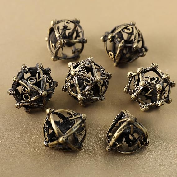 Metal DND Dice Set 7 Hollow 3D Dragon DND Dice Polyhedral Bronze Dice D20 D12 D10 D% D8 D6 D4 for Dungeons & Dragons RPG Board Table Games RPG MTG Games