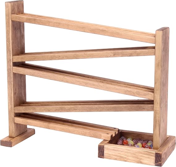 Marble Roller Racetrack Wooden Toy - Child-Safe Finish - Pack of Marbles Included (Harvest Stain Finish)