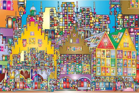 Bgraamiens Puzzle-City Street-1000 Pieces Creative Colorful City Street View Jigsaw Puzzle Color Challenge Puzzle