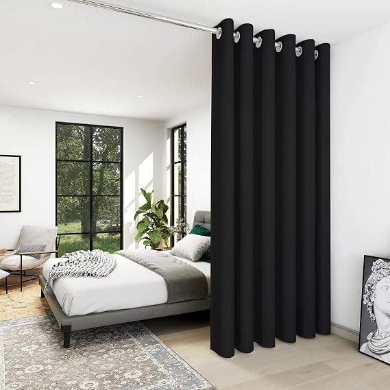 Deconovo Extra Wide Blackout Room Divider Curtain for Studio 96 Inches Long | Sliding Door Curtain 1 Panel, Thermal Insulated, Privacy Drape for Patio Door, Black, 120 x 96 Inch