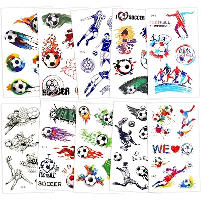 Konsait 60pcs Football Face Temporary Tattoos for Soccer Game Ball Tattoos Transfer Tattoos for Boys Birthday Party Bag & Stocking Fillers