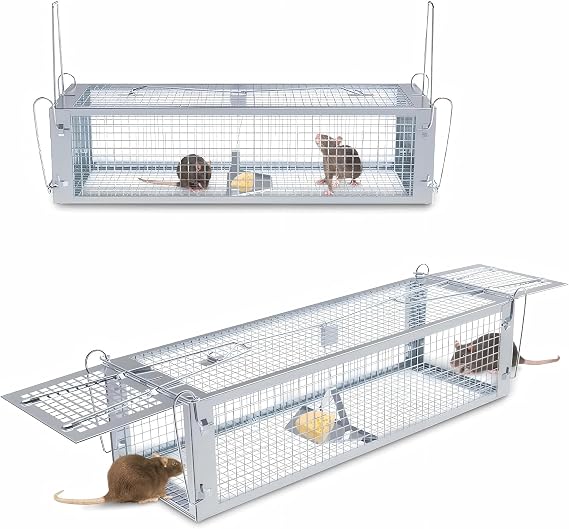Humane Rat Trap, Double Doors Live Mouse Trap for Indoor & Outdoor, Reusable Large Rodent Mice Chipmunk Trap Cage, Effective and Highly Sensitive, Catch and Release - 43 x 14 x 12 cm