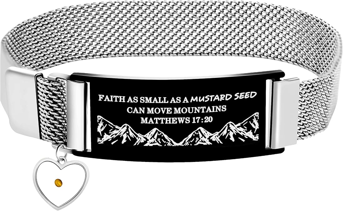 Uloveido Christian Religious Mustard Seed Faith Bangle Bracelet for Men Women, Black Stainless Steel Woven Encouragement Bracelet for Men Women Y1322