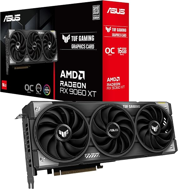 ASUS TUF Gaming Radeon RX 9060 XT OC Edition 16GB GDDR6 Gaming Graphics Card (AMD Radeon RX9060XT RDNA 4 Architecture PCIe 5.0 1x HMDI 2.1b 2X DisplayPort 2.1a RGB TUF-RX9060XT-O16G-GAMING)