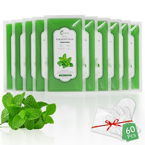 Paraffin Wax Refills-10 Pack Paraffin Wax for Hand and Feet | Peppermint Scented Parrafin Wax Blocks for Wax Machine, Relieves Muscle Fatigue, Deeply Hydrates, Moisturizes and Nourishes
