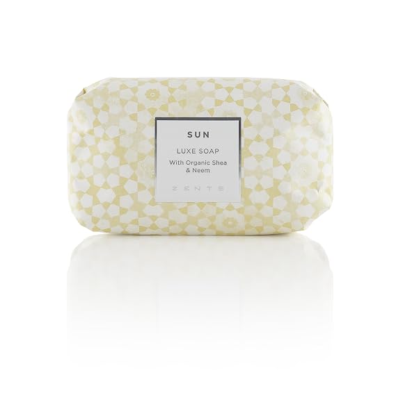 Zents Triple-Milled Luxe Bar Soap (Sun Fragrance) 5.7 oz | Moisturizing Soap with Organic Shea Butter, Gentle Hand & Body Wash, Nourishes & Softens Skin